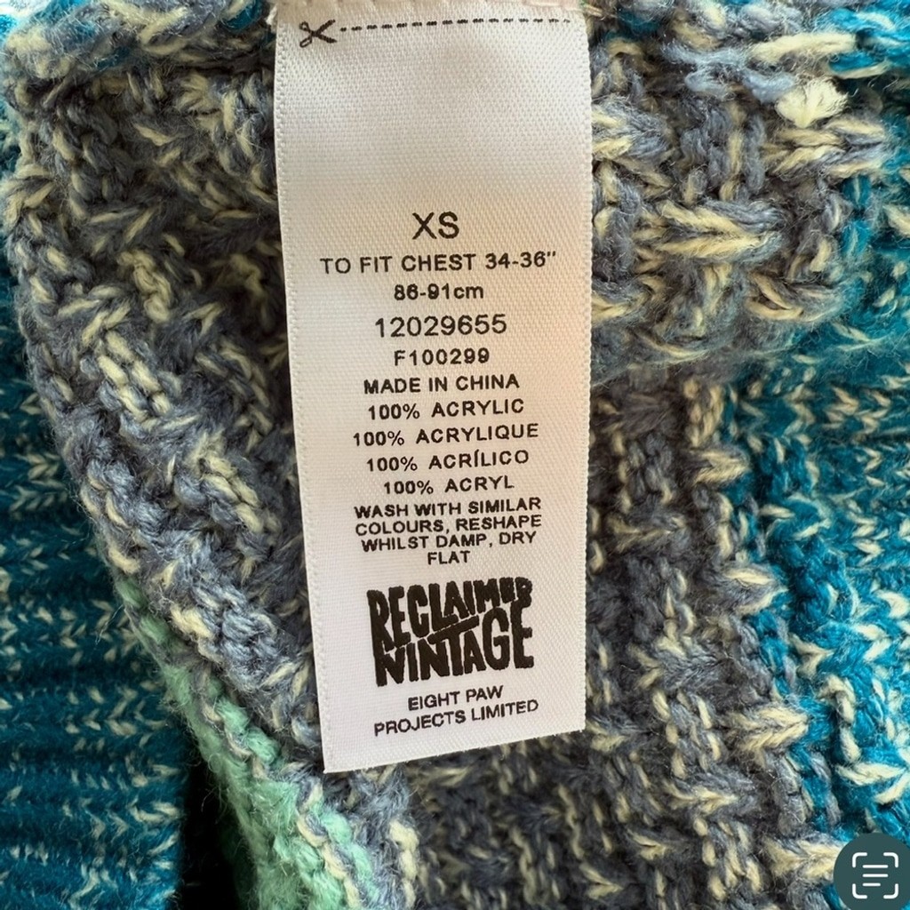 Reclaimed Vintage Teal and Gray Knit Sweater Size XS Vintage 90s Retro Cozy