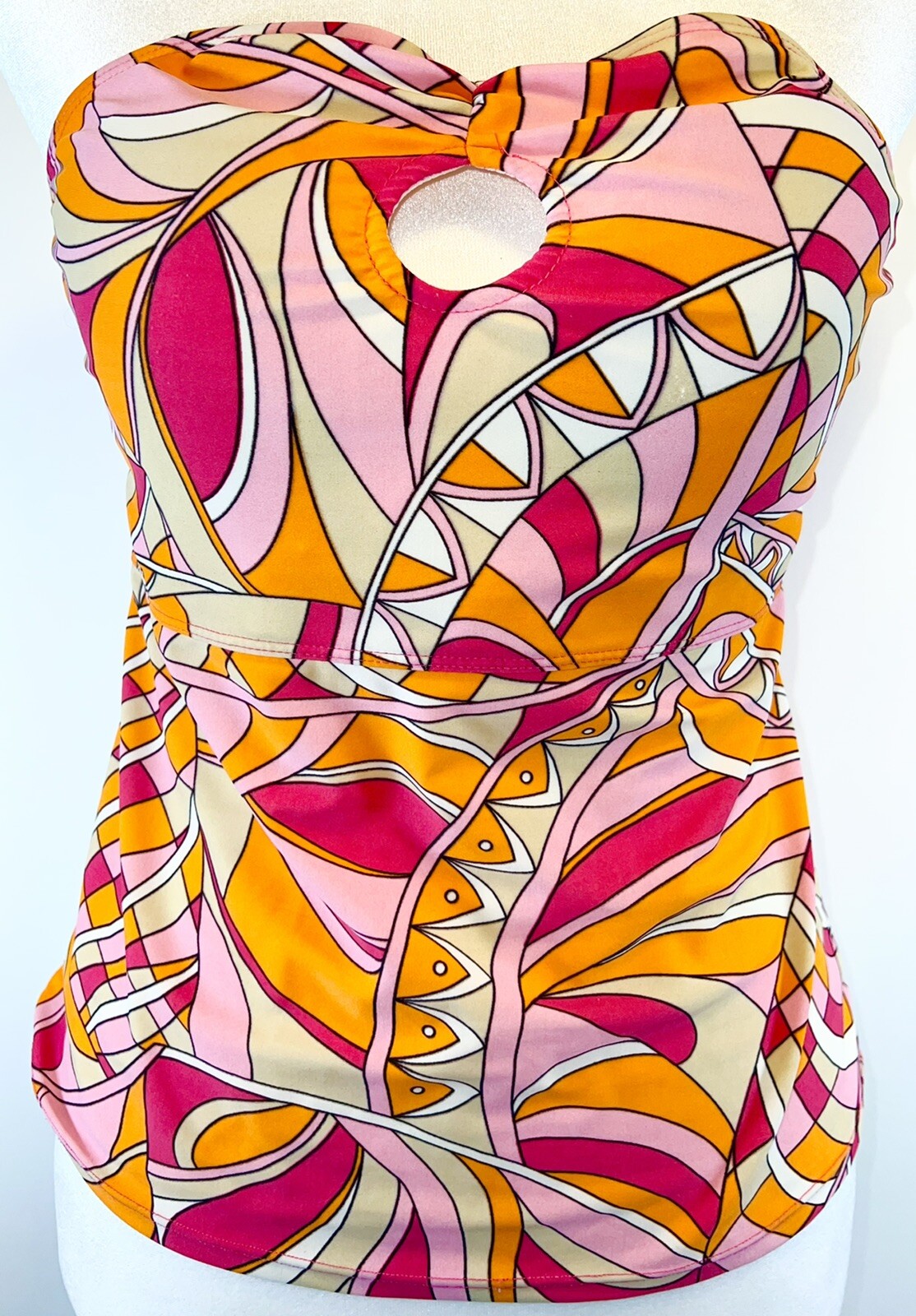 VINTAGE 1990s Y2K PSYCHEDELIC SWIMSUIT TOP OR CLUB SHIRT MOD DISCO DIVA RETRO