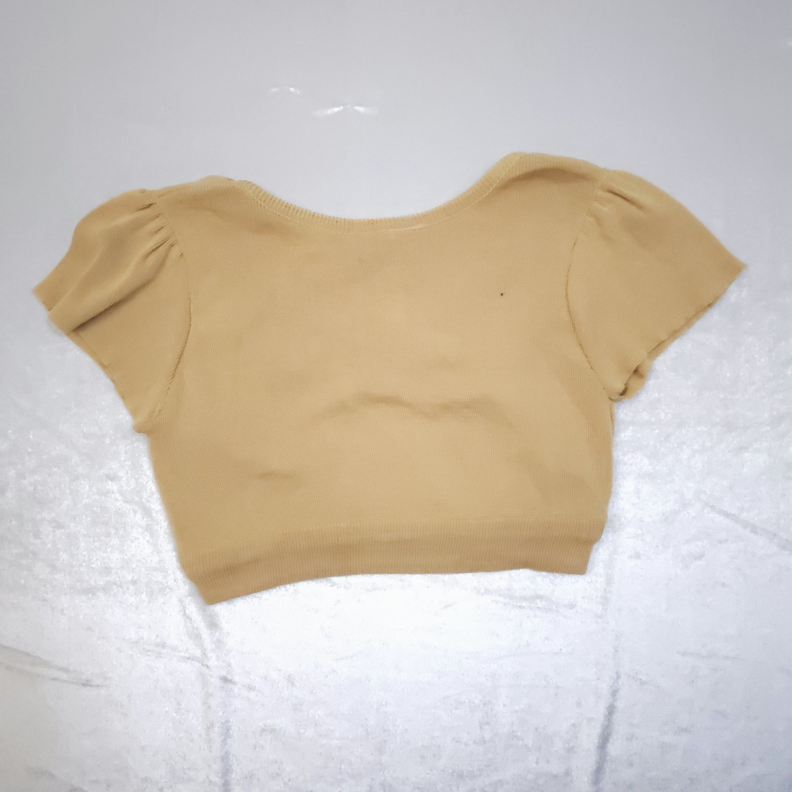 Vtg Bobbie Brooks 70s Knit Crop Top Distressed Festival Boho Sm Tan Beige As Is