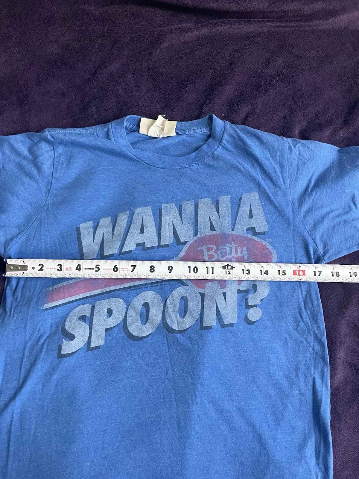 True Vintage Betty Crocker Blue Wanna Spoon Blue Graphic Tshirt Size Small