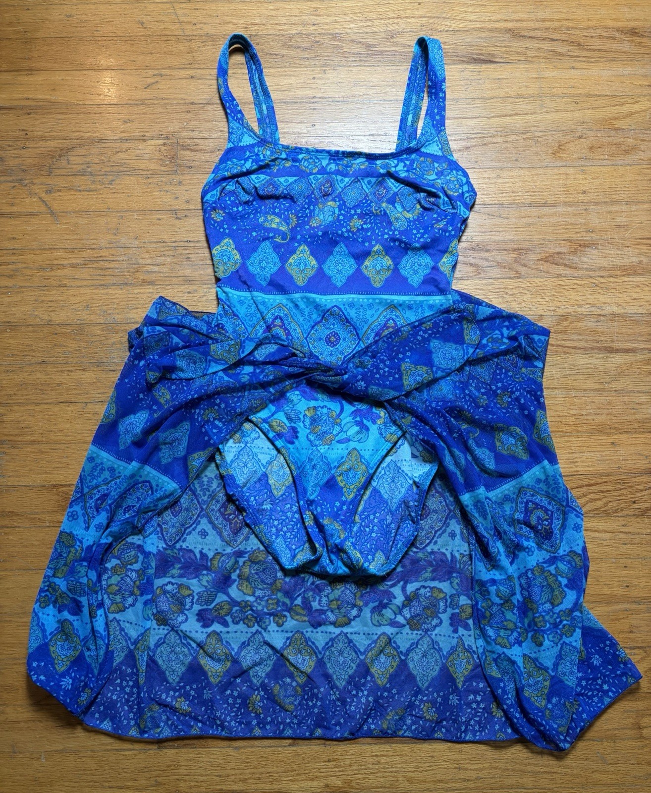 Vintage 80s 90s Slim Allure Swimsuit & Wrap Cover Up Set Sz 10 One Piece Blue