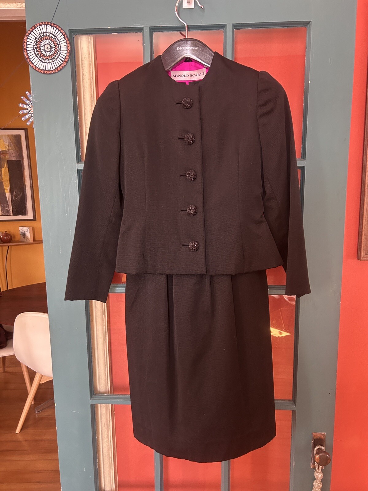 Rare Vintage Arnold Scaasi Dress Suit W/ Jacket And Jeweled Buttons Size Sm 2-4