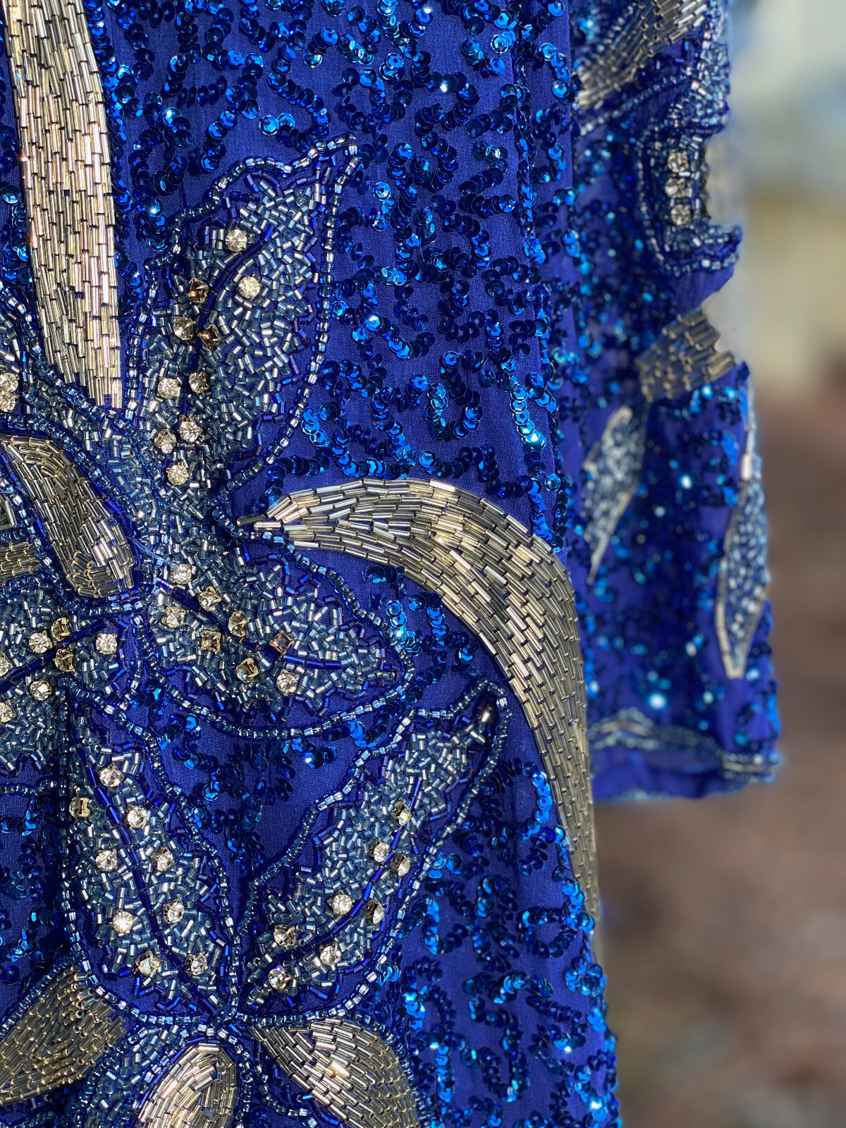 NOS Vintage Oleg Cassini Sapphire Silk Sequin Full Length Dress Size 10 w/ tags