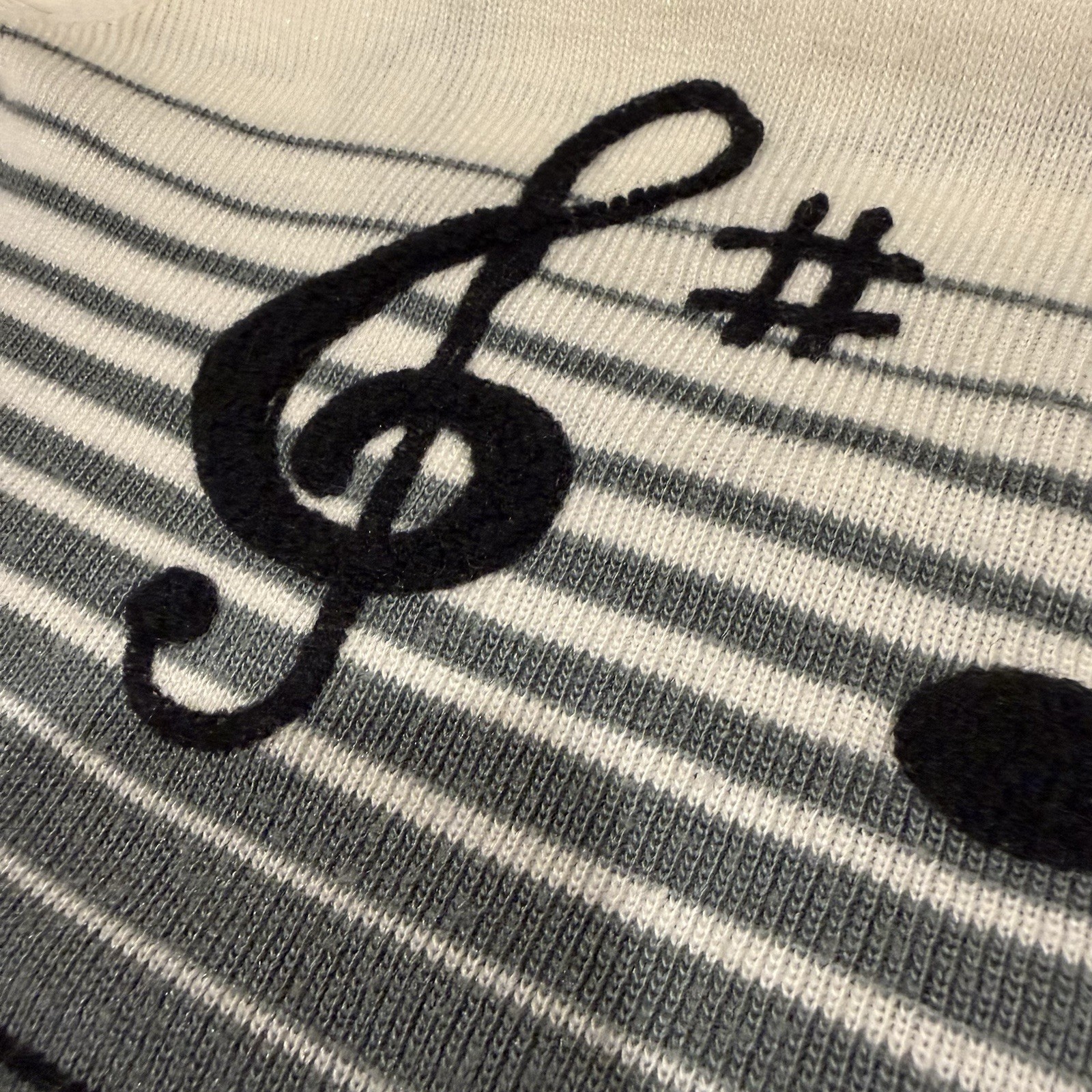 Vintage Cyn Les Shirlee Designs SWEATER Embroidered MUSIC Teacher NOTES XS/S