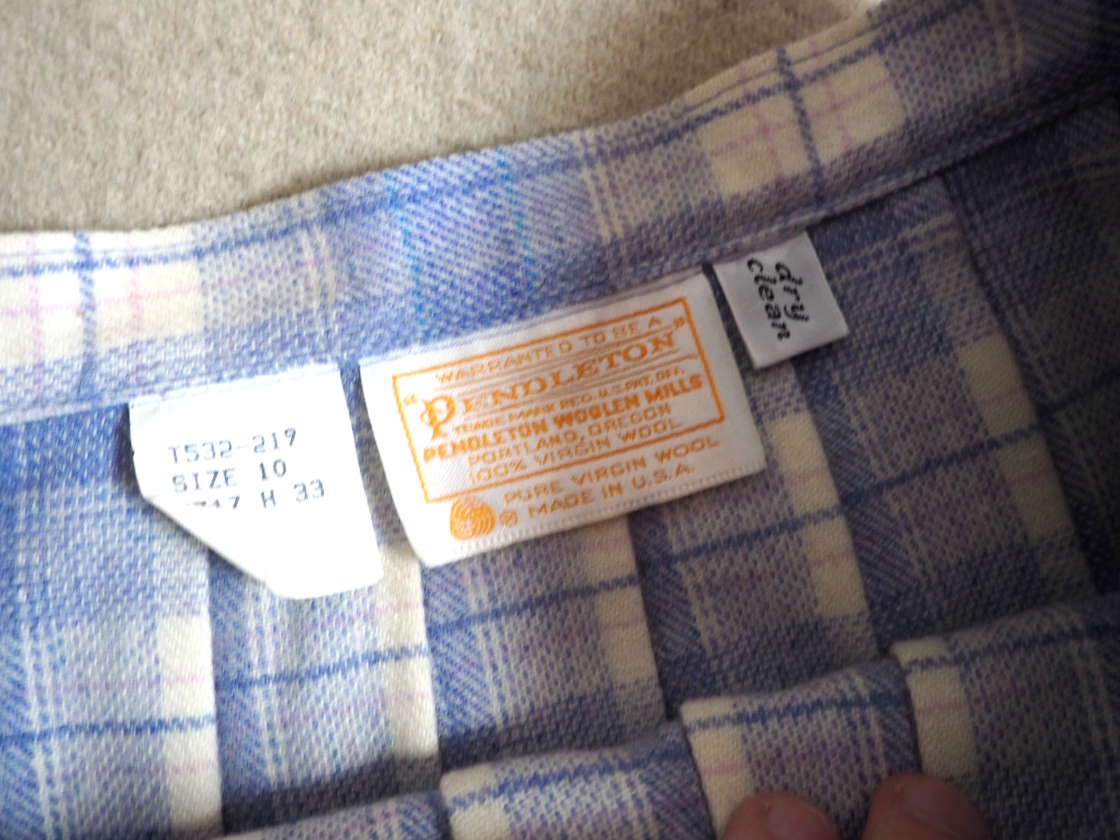 VTG 70s Pendleton Virgin Wool Blue White Plaid Tartan Boho 27W Hippy Skirt Women