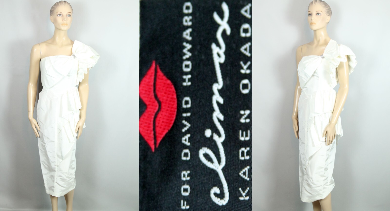Vtg 70-80s Climax Karen Okada David Howard White Peplum Wiggle Cocktail Dress XS