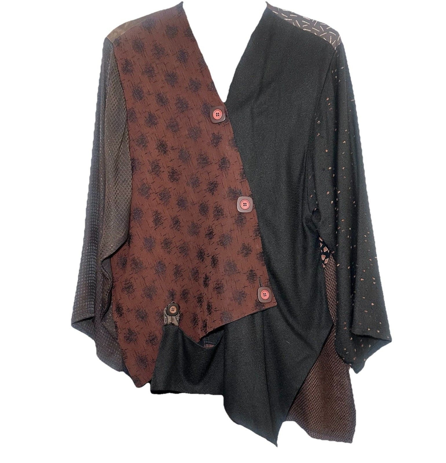 Vintage Donna Jessica Art To Wear Medium Patchwork Silk Blend Blouse Jacket