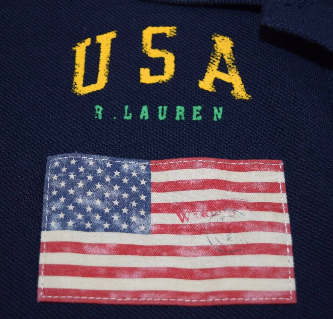 Vintage Polo Ralph Lauren Shirt Size L Y2K The Skinny Polo USA Flag Logo Black