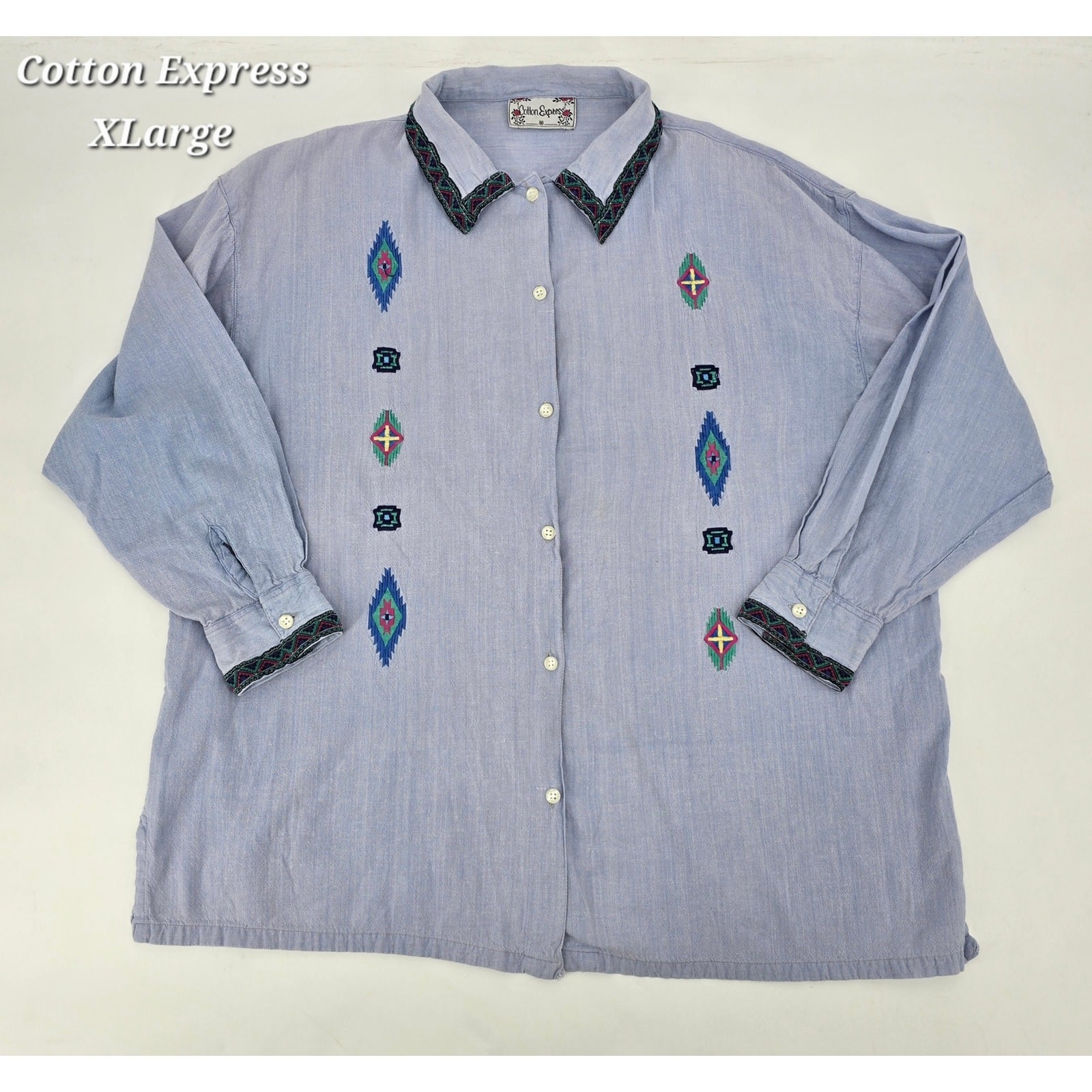 Vintage Cotton Express Western Grrandmacore Embroidered Shirt – XL