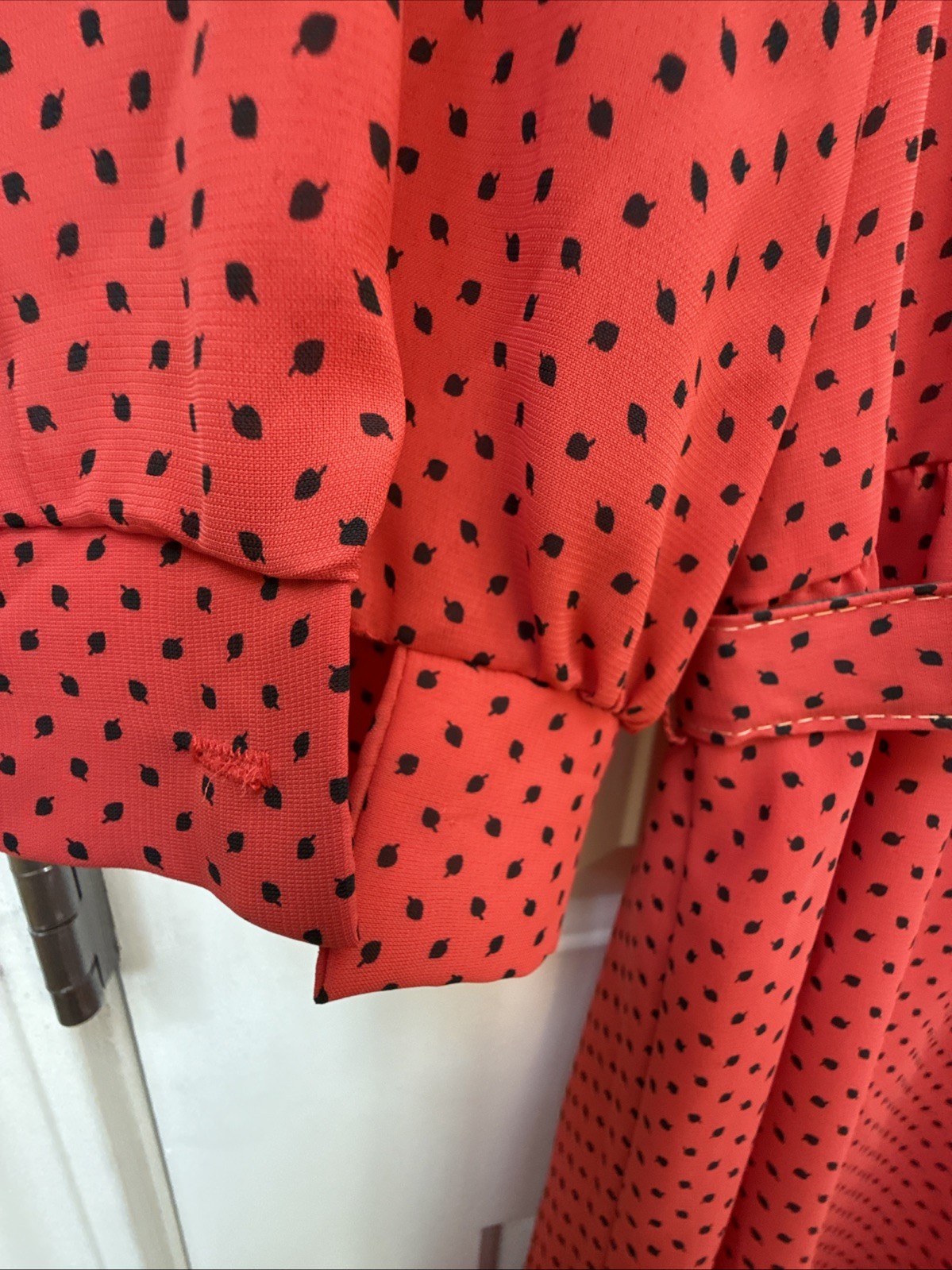 Amy-Deb Women’s Dress 14 Red Black Polka Dot White Collar Button Belt VTG Retro