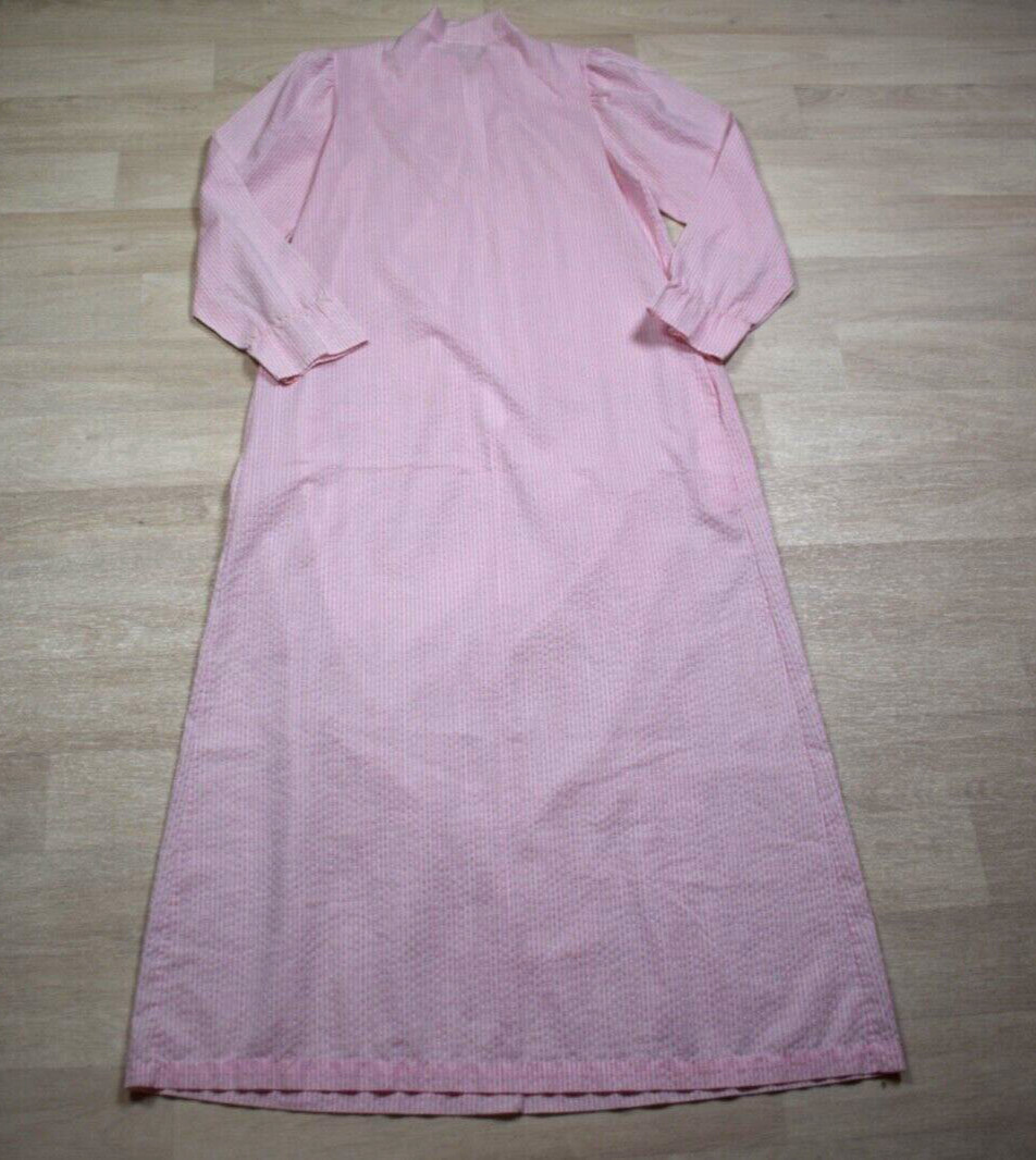 80s Full Floor Length Housecoat Bed Jacket House Dress Pink VTG Stripe