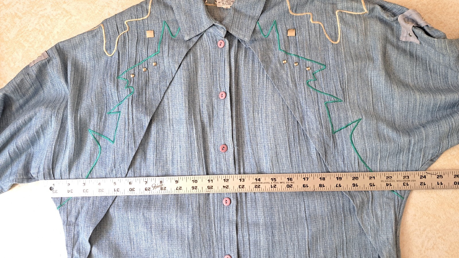 Vtg 80s Marc D’Alcy Western Shirt Sz 6 Studded Embroidered Dolman Sleeve