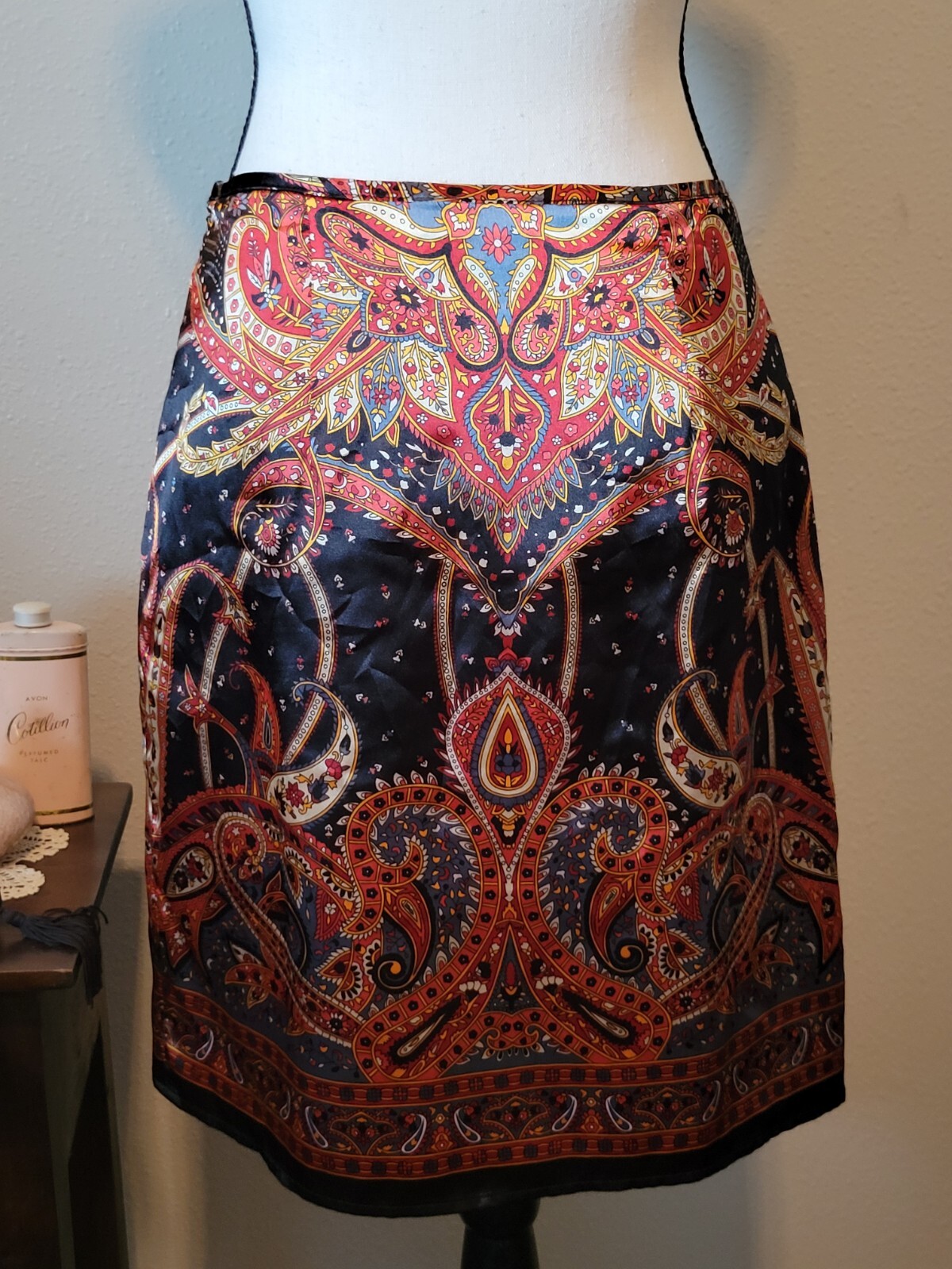 Vintage Paisley Faux Wrap Short Skirt By Richie Tailor, Silky Asian Look, Size S