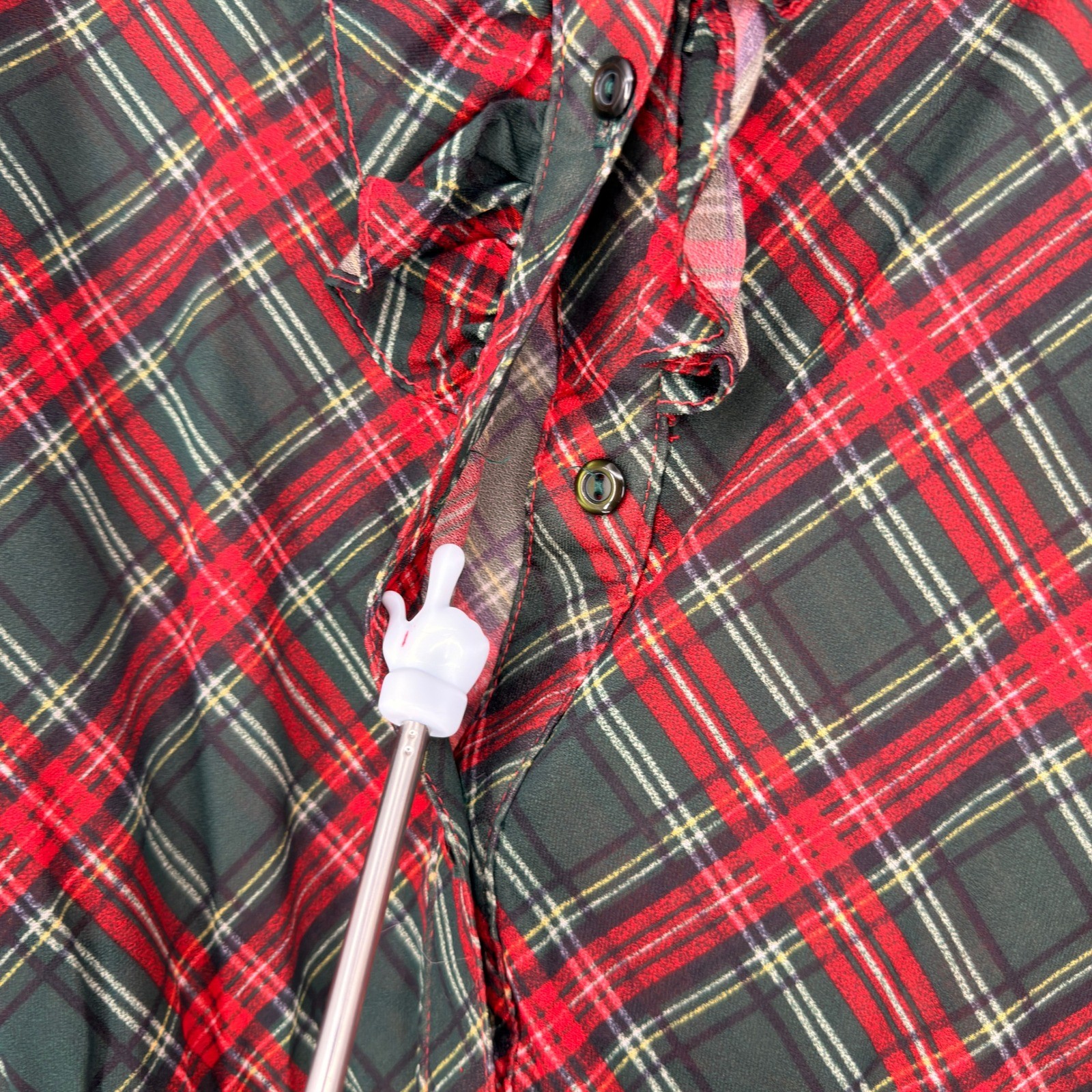 ILGWU Vintage Plaid Midi Dress Women Large Red Green Ruffle Peter Pan 70s 80s