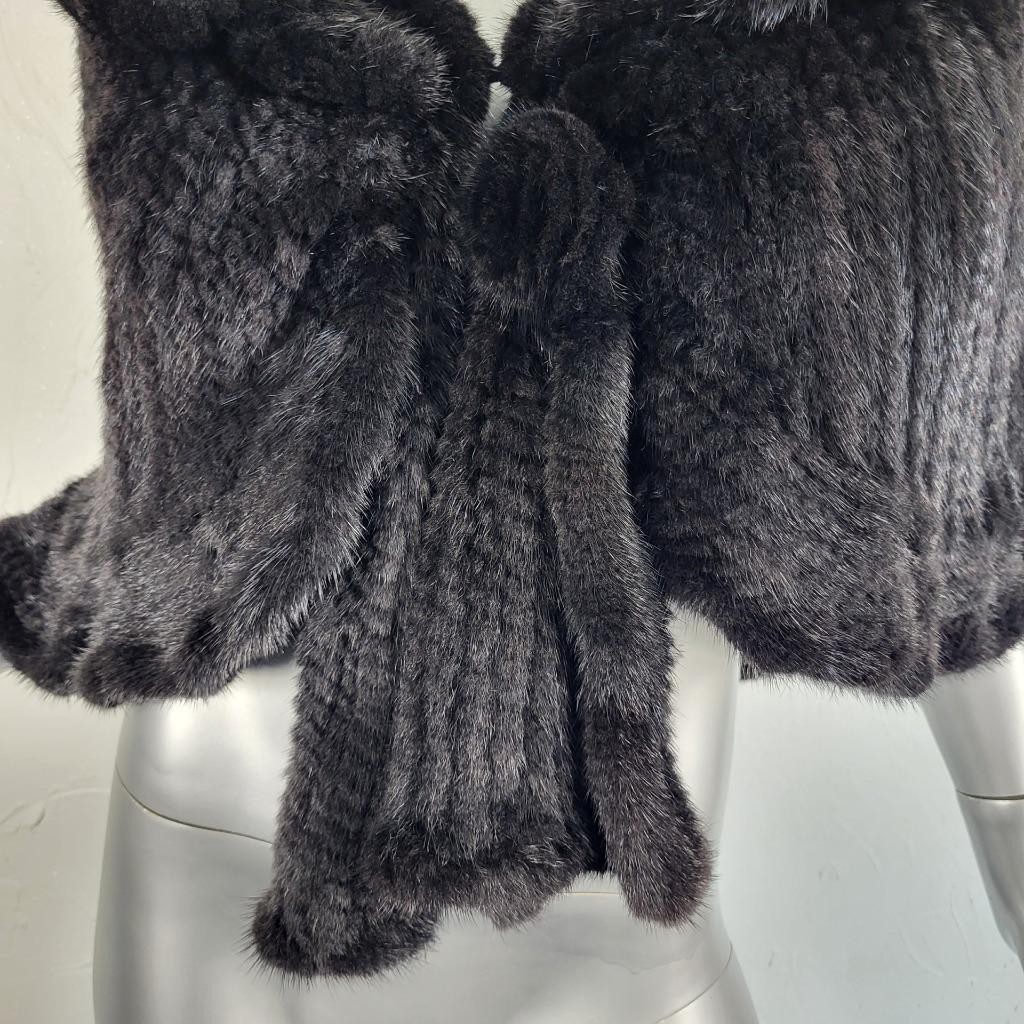 SAKOWITZ~S/M/L~VINTAGE BLACK KNITTED GENUINE REAL MINK FUR STOLE WRAP CAPE COAT