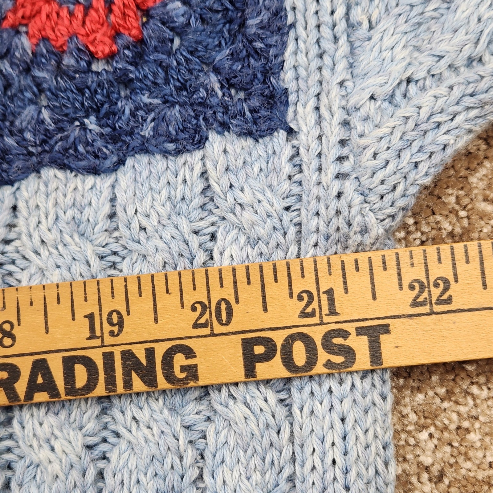 Lizwear Vintage Light Blue Cable Knit Crochet Patchwork Sweater Womens Large L