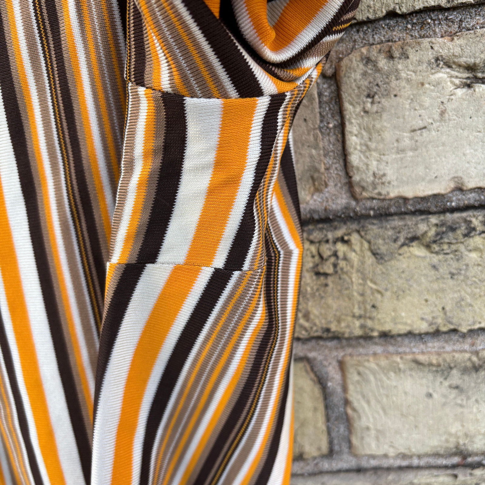 Vintage 1970s Striped Gold, Black & White Stripe V Neck Tunic Top 44 Carol Henry