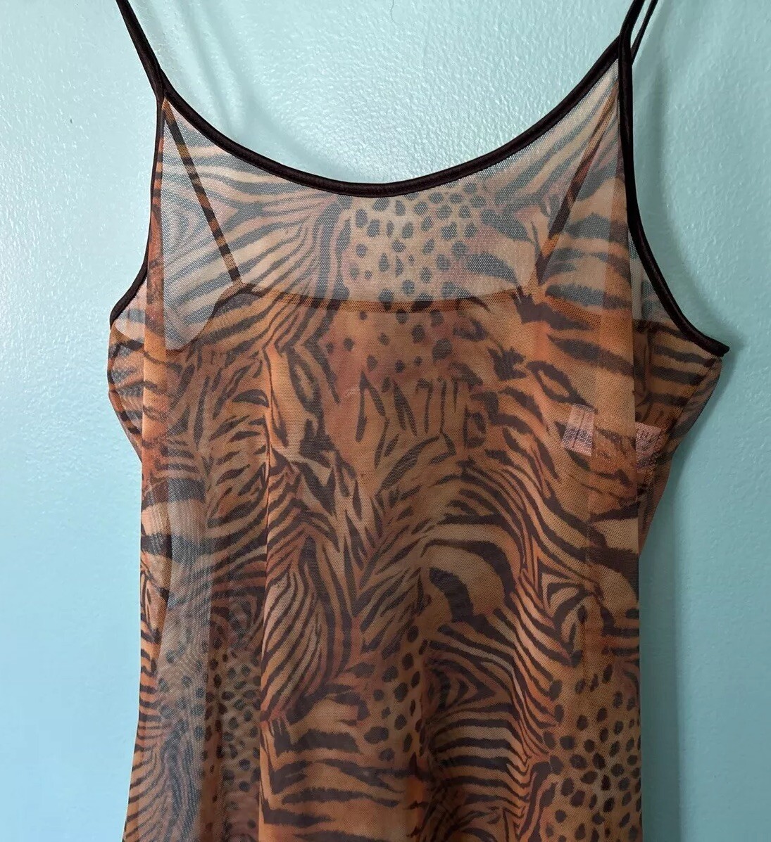 VTG Vassarette Sheer Nylon Gown Nightgown S Animal Print Tiger Second Skin Sexy