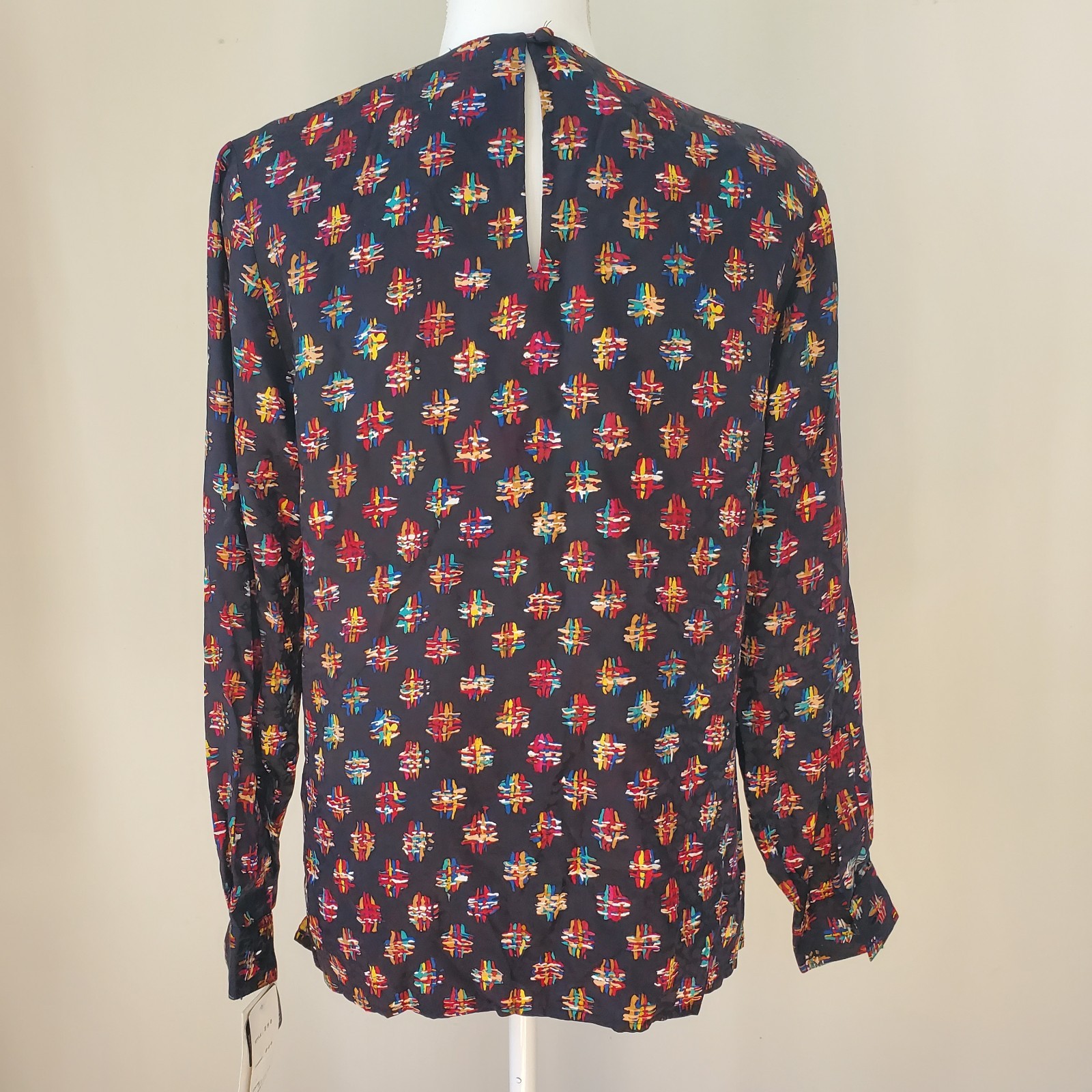 NEW Vintage 80’s Ann May 100% Silk Abstract Geo Art deco Retro Blouse Top XS