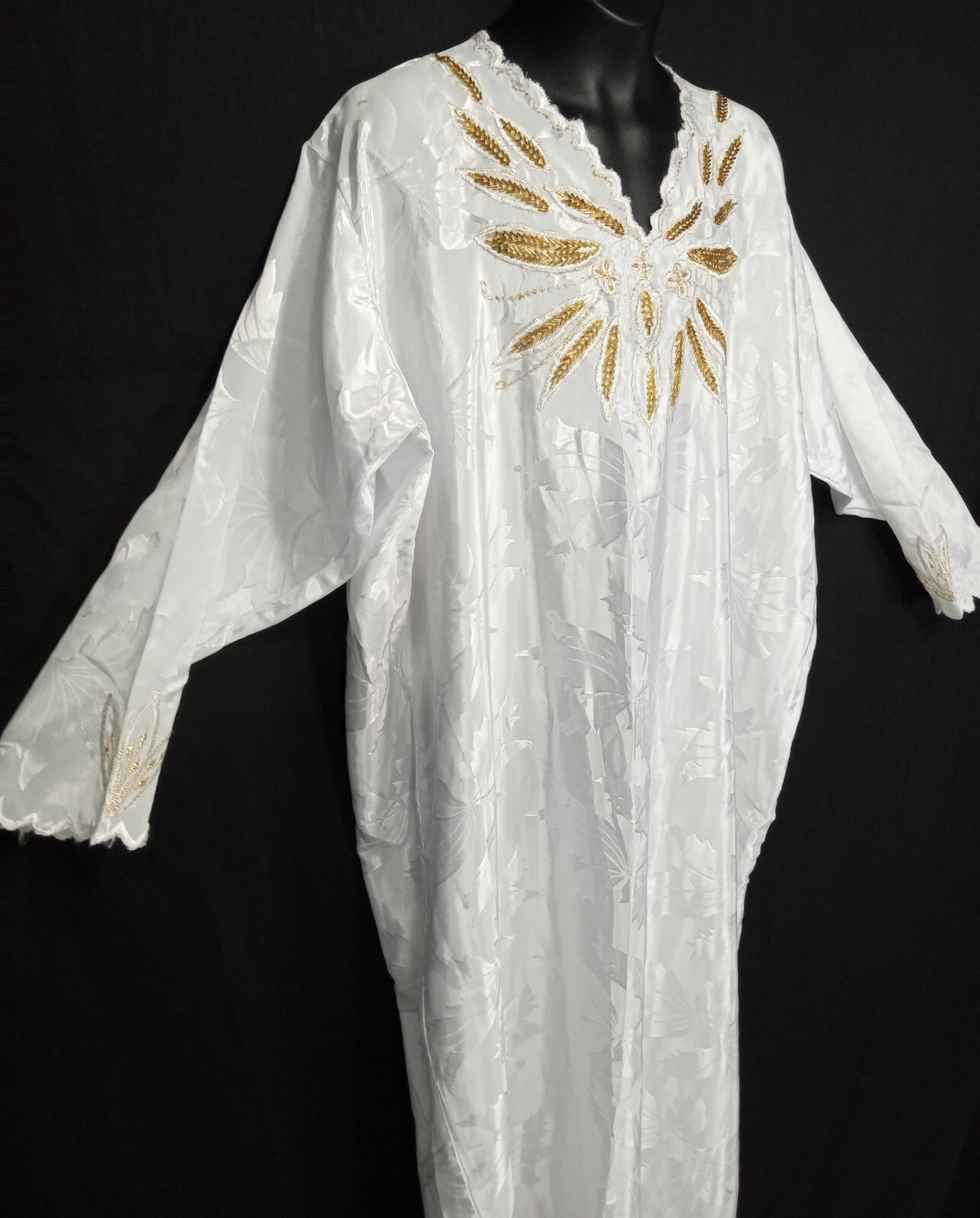 Y2K white satin women’s gold Beaded Sequined long evening soiree dress