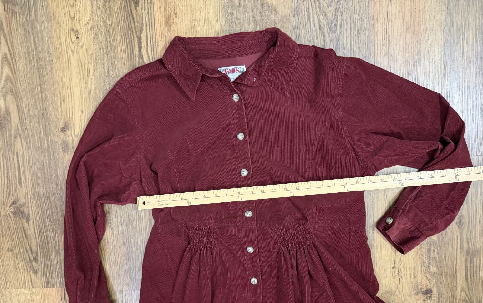 Vintage FADS Corduroy Midi Shirt Dress Modest Cottagecore Burgundy 18W