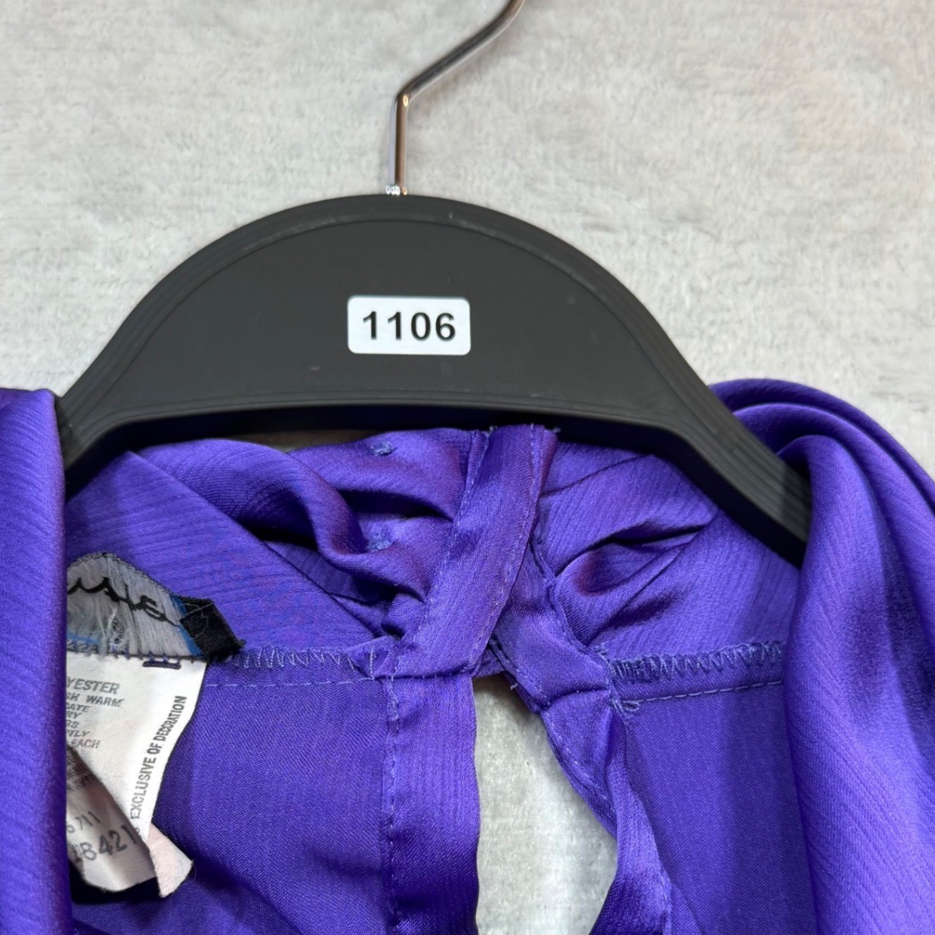 Vintage Purple Cowl Neck Blouse 80s Puff Shoulder Power Dressing Dark Office