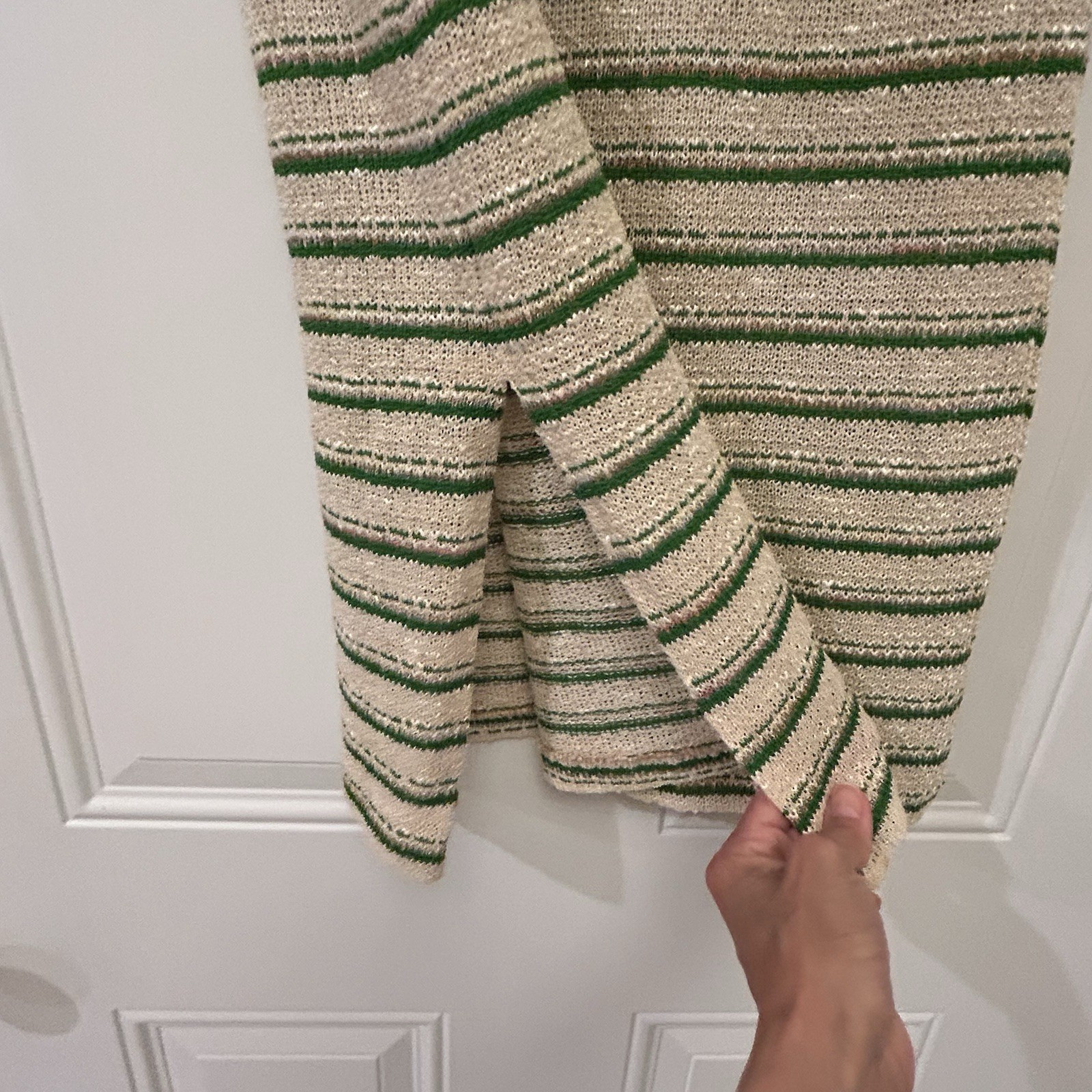 Vtg 1970 Jerell of Texas Green Beige Metallic Striped Sweater Sheath Dress Sz 5