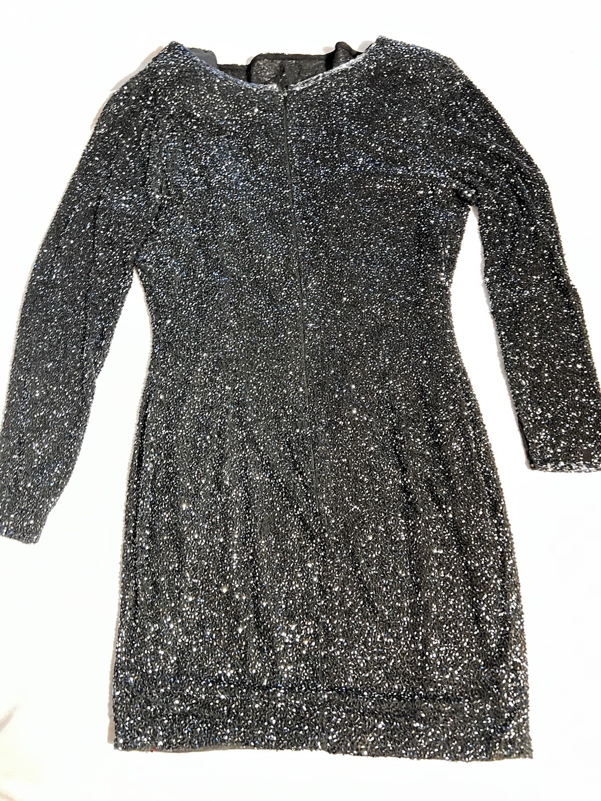 Vtg Naeem Khan Lillie Riazee Sequin Beaded mini long sleeve body con dress 80’s