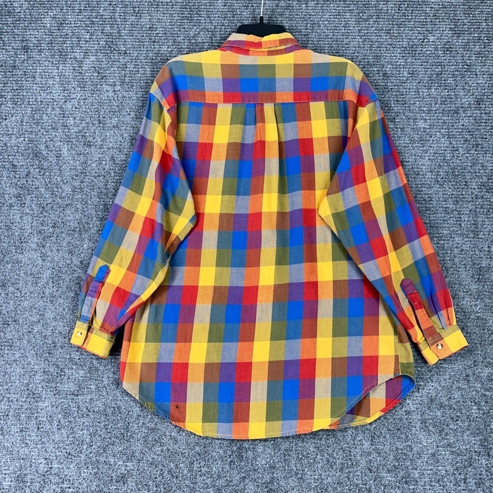 Theo Shirt Women M Vintage 90s Made In Korea Oversized Plaid Chest Pockets Woven