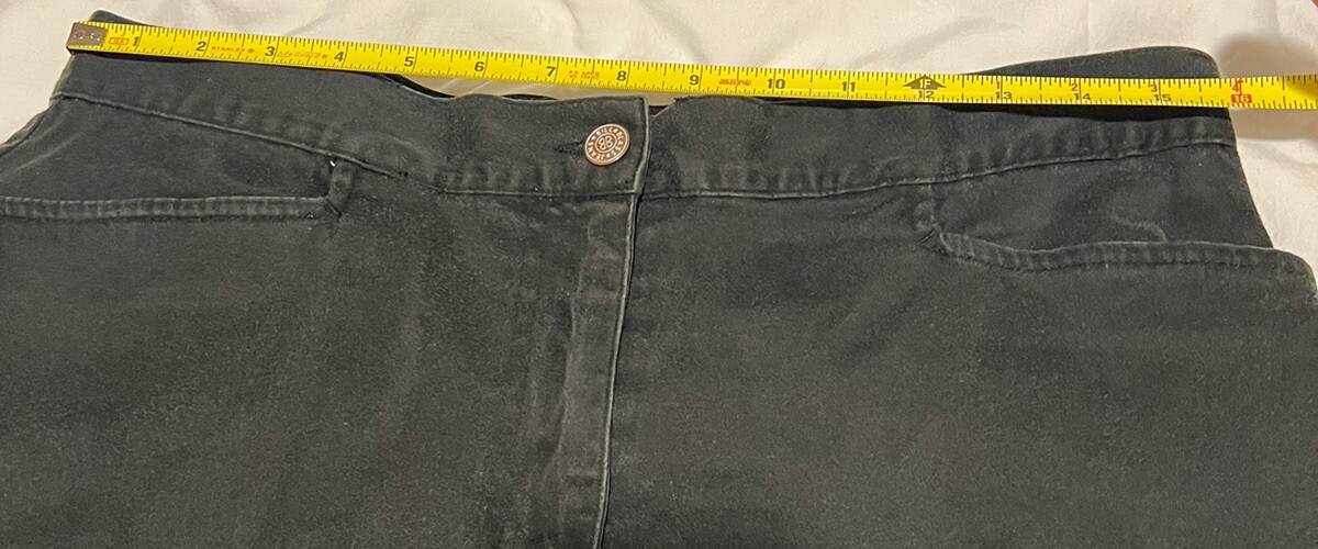 Vintage 90s Black Jean Skirt Bill Blass Stretch High Waist Knee Length Zipper