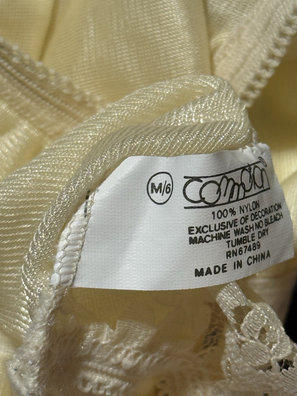 VINTAGE 90s Y2K COMMOTION NYLON & LACE BEIGE PANTY SIZE 6 NOS HIGH CUT