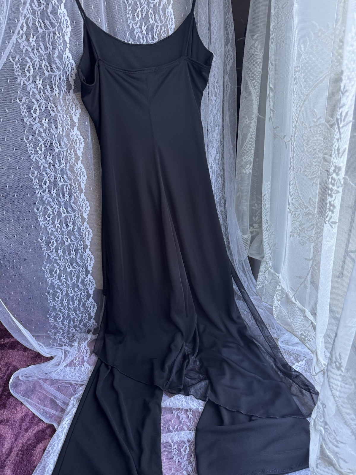 90’s Y2K Vintage Black Rhinestone Jumpsuit Sheer Overlay Made In USA, Size XS-S