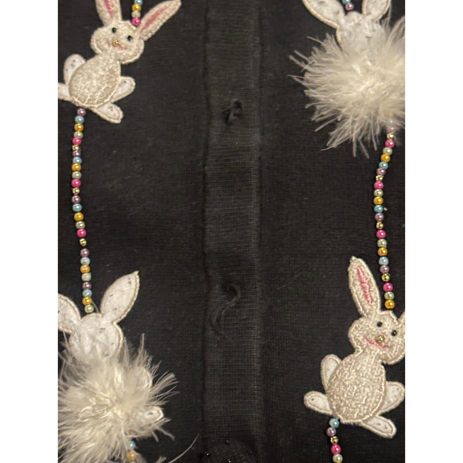 VTG Quacker Factory Cardigan Black Easter Bunny Rabbit Beaded Sweater Womens 2X