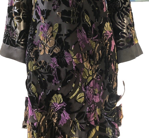 Citrine Vintage 90’s Y2K Asian Inspired Silk Velvet Burnout Dress Fairy Witchy M