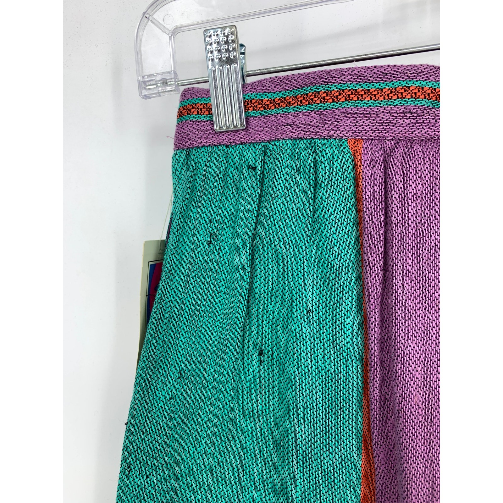 VTG 80s Prophecy Midi Skirt Womens XS Multicolor Purple Green Red Linen Blend