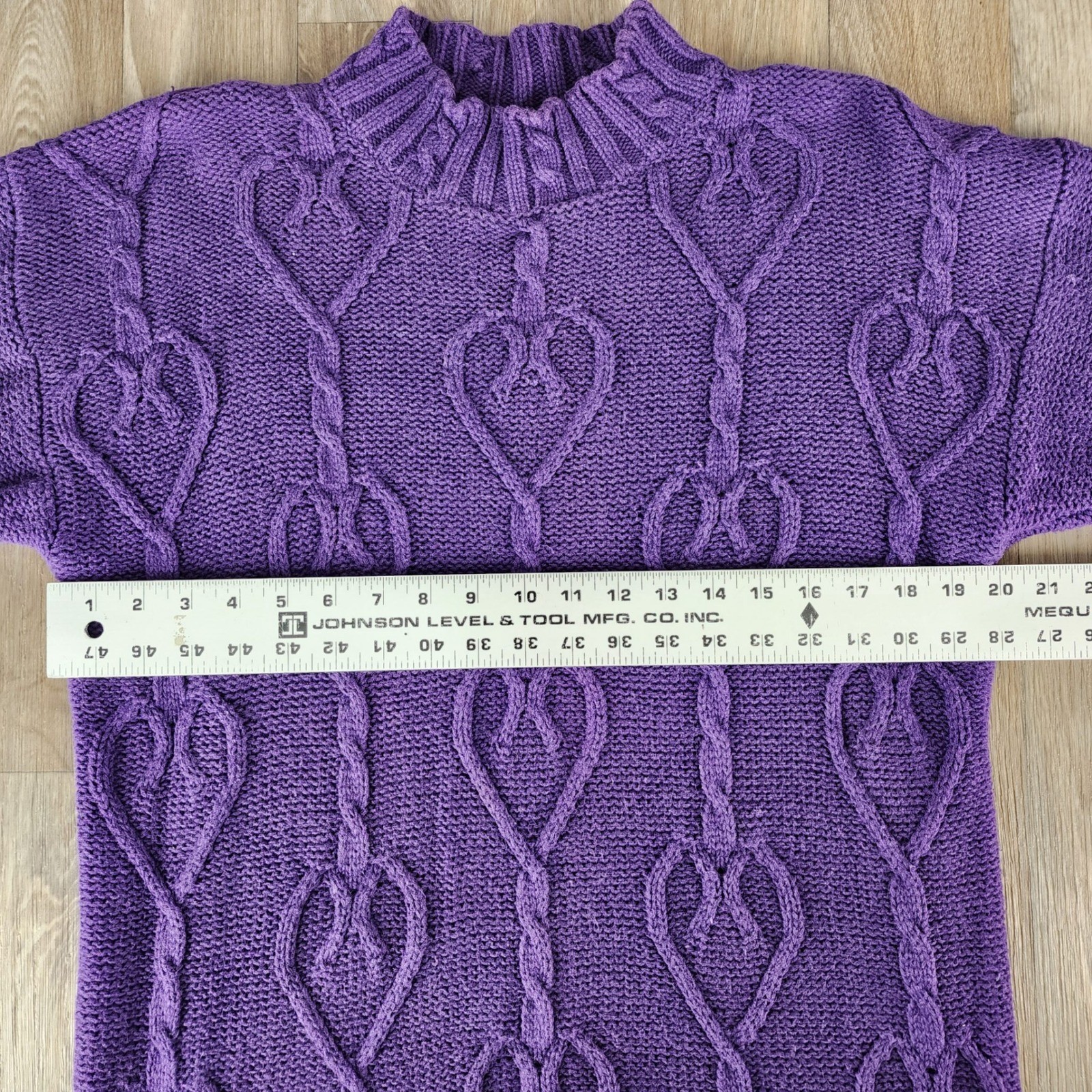 Nuovo County Seat Vintage Purple Heart Cable Knit Sweater Tunic Mock Neck Medium
