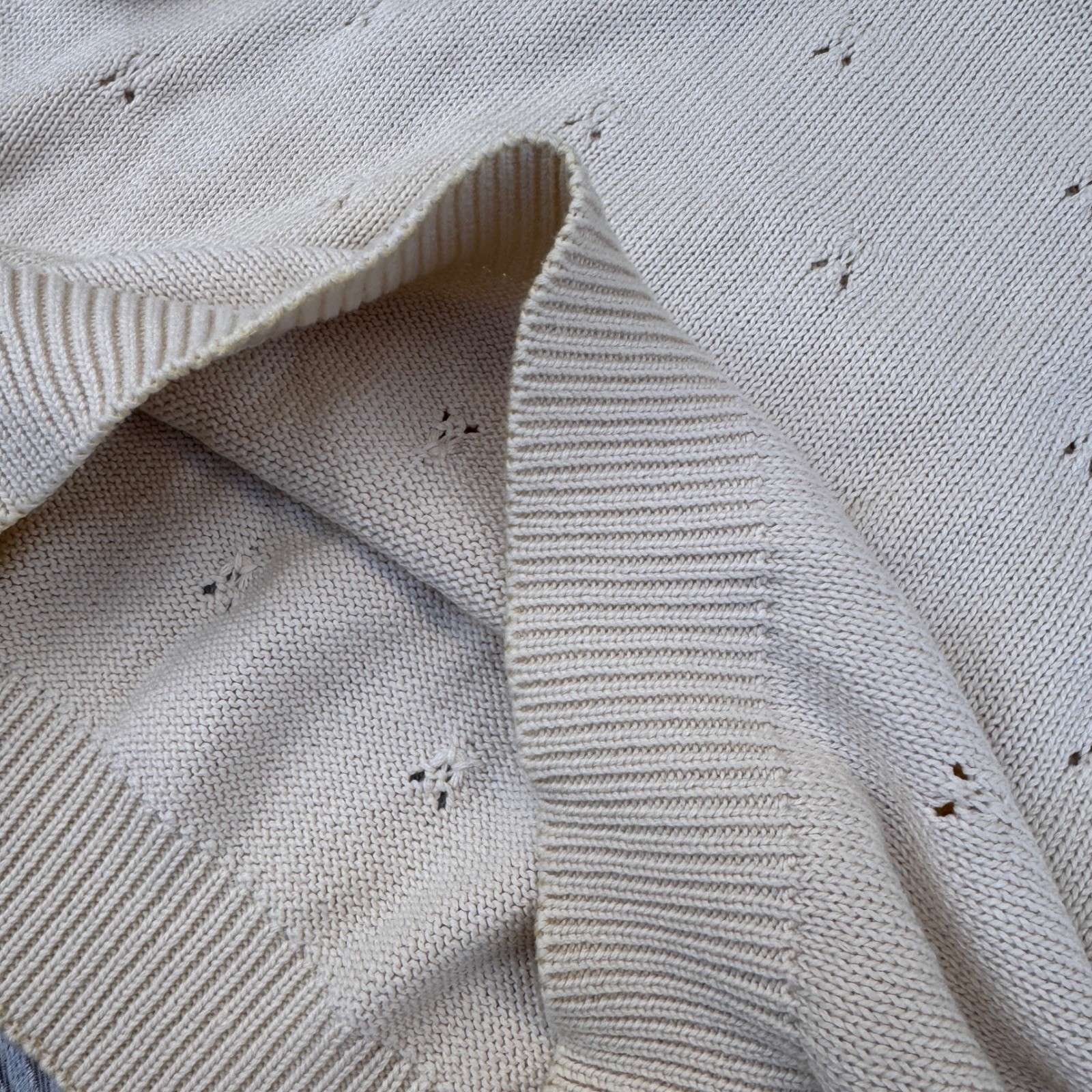 In-Wear Vintage 1980s Sweater Cream Crochet Lace High Neck Pointelle Cotton