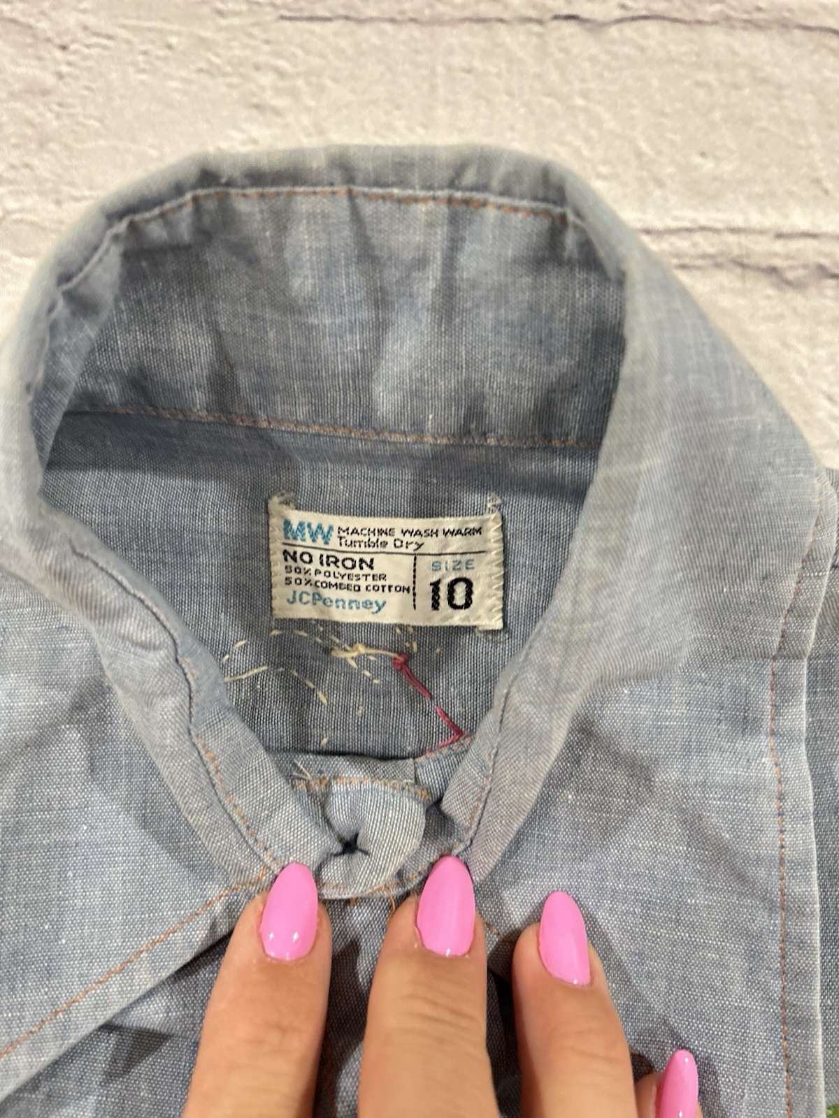 Vtg JCPenney Big Mac Chambray Palm Tree Beach Lady Bug Embroidered Work Shirt