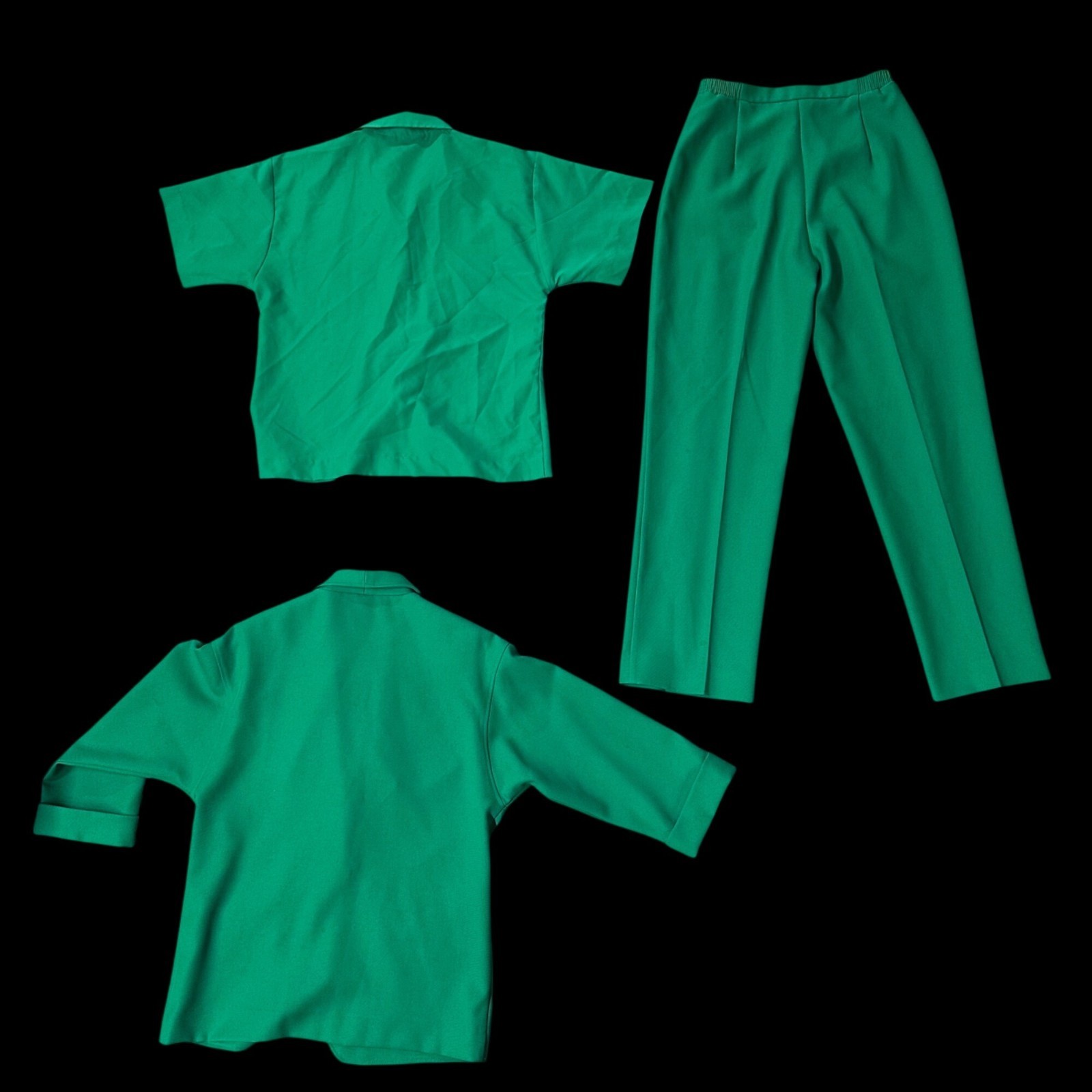 Vintage Suit Set Blazer Top Pants 3 Piece Green Size 12 Donovan Galvani USA 80s