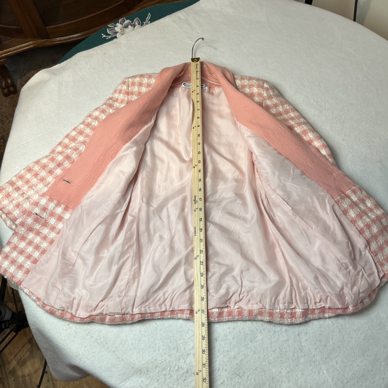 Pink Herrera Blazer Academia Houndstooth Pockets Distressed