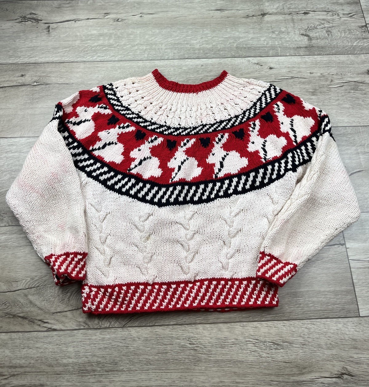 Vintage The Eagle’s Eye Sweater Women’s Sz Small Bunnies Fair Isle Handknit READ