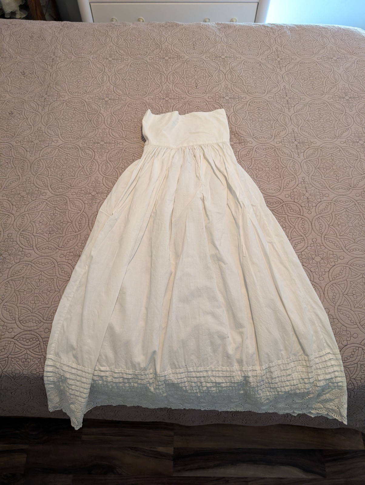 Antq Edwardian White Cotton Pleated Lace Bottom Young Girl/ Small Girl Petticoat