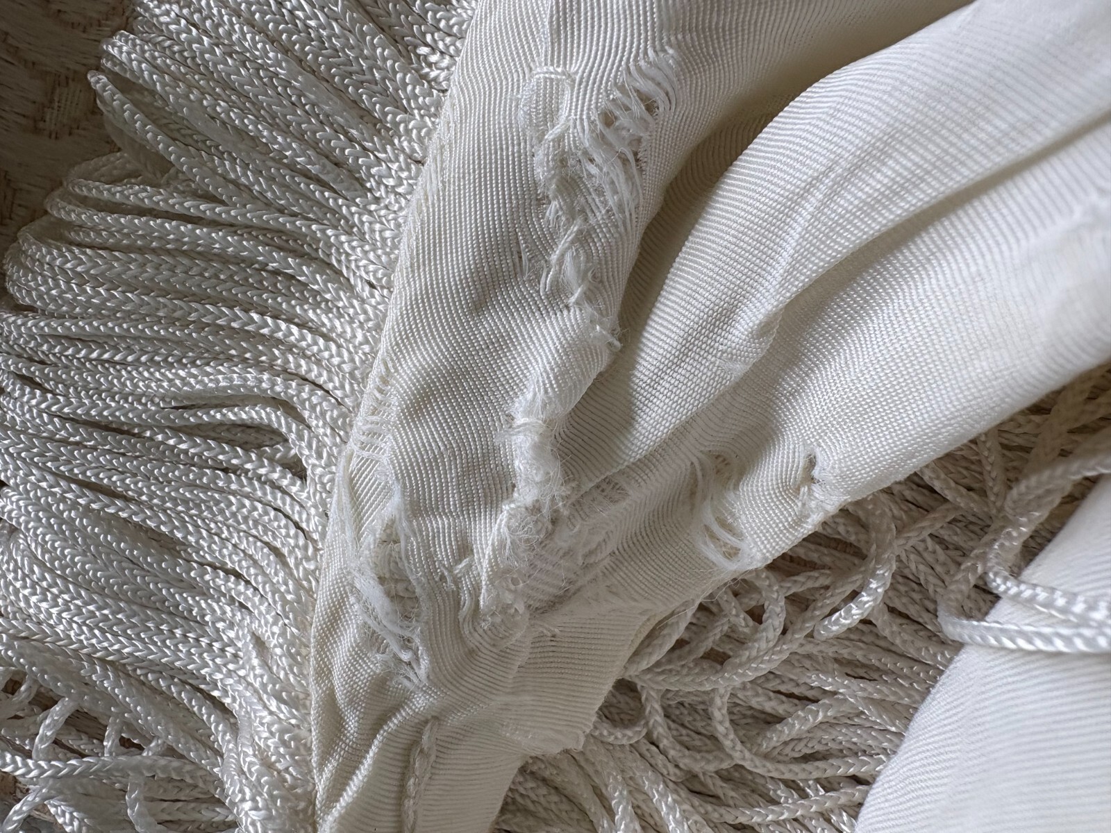 Vintage 1950s Ivory Cream Silk Fringe Sleeveless Party Wedding Dress Bow XS