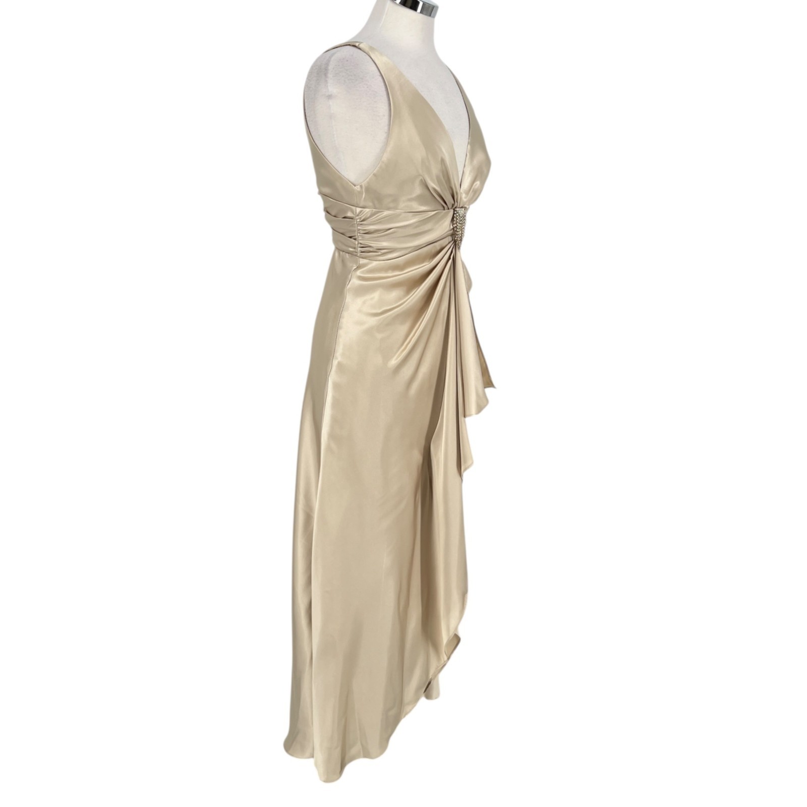 Faviana Vintage 90s Champagne Satin Rhinestone Empire Waist Gown Dress Size 7/8