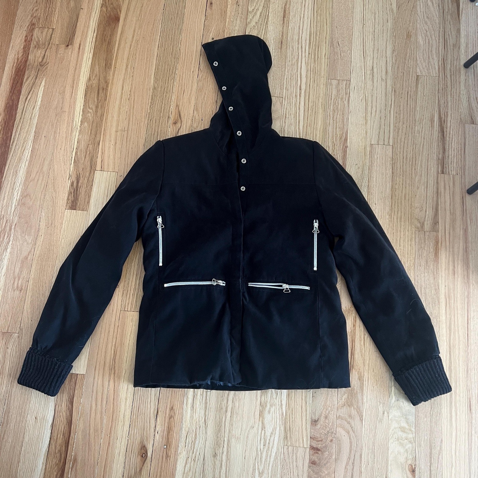 Vintage 1980s Black Soft knit quilted Bomber Jacket DaVinchy Zip Front Medium