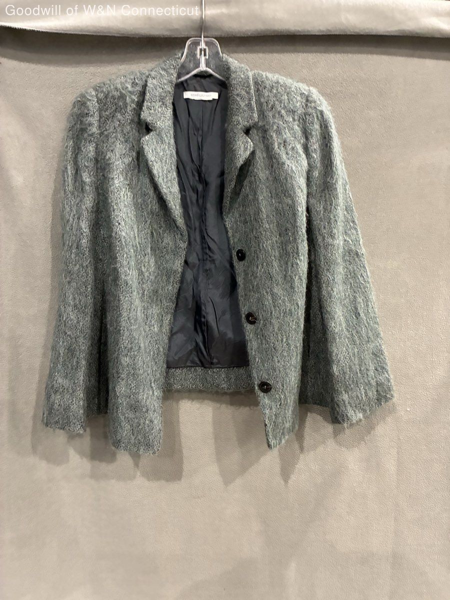 Rene Lezard Women’s Vintage 90s Green Mohair Blend Fuzzy Blazer Jacket Sz 38