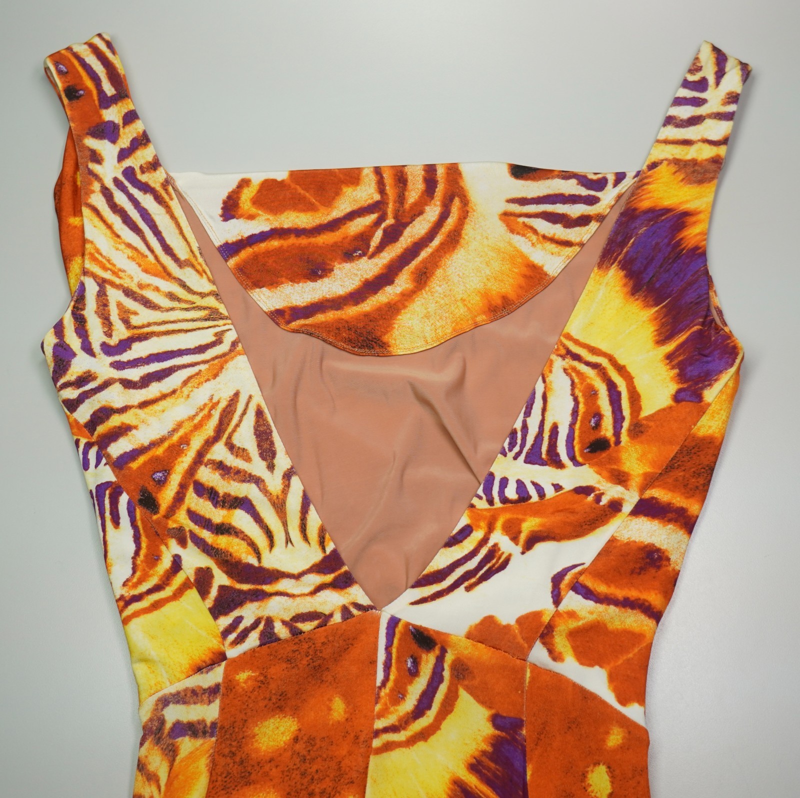 Vtg Just Cavalli Tiger Butterfly Knit Asymmetrical Midi Dress Size 42 Body Con