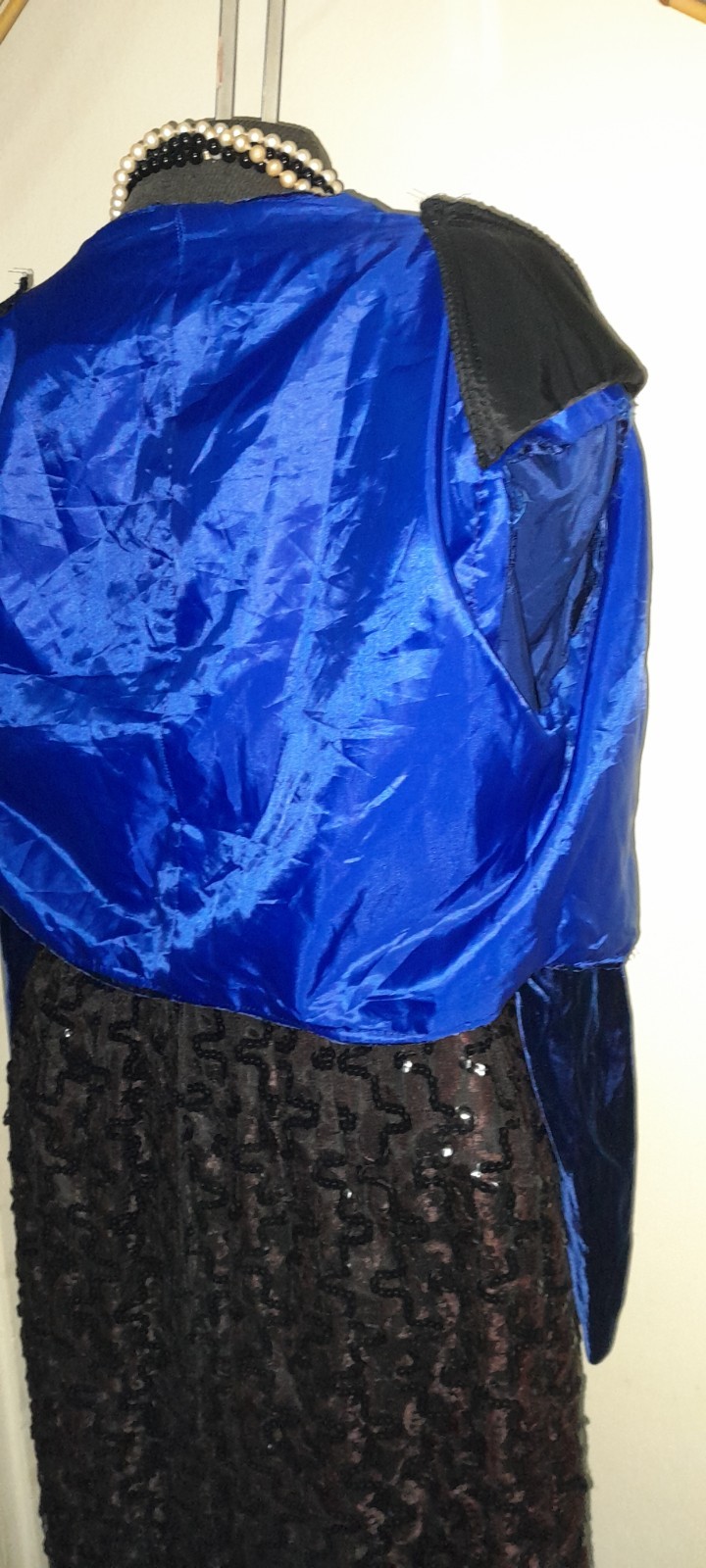 Vtg 30s 40s Style 80s 90s Deco Blue Crushed Mini Velvet Cropped Bolero Jacket M