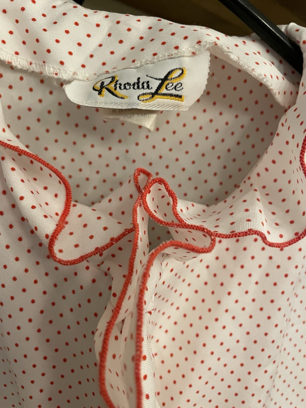 Vintage Rhoda Lee Red and White Polka Dot High Ruffle Blouse Size 14