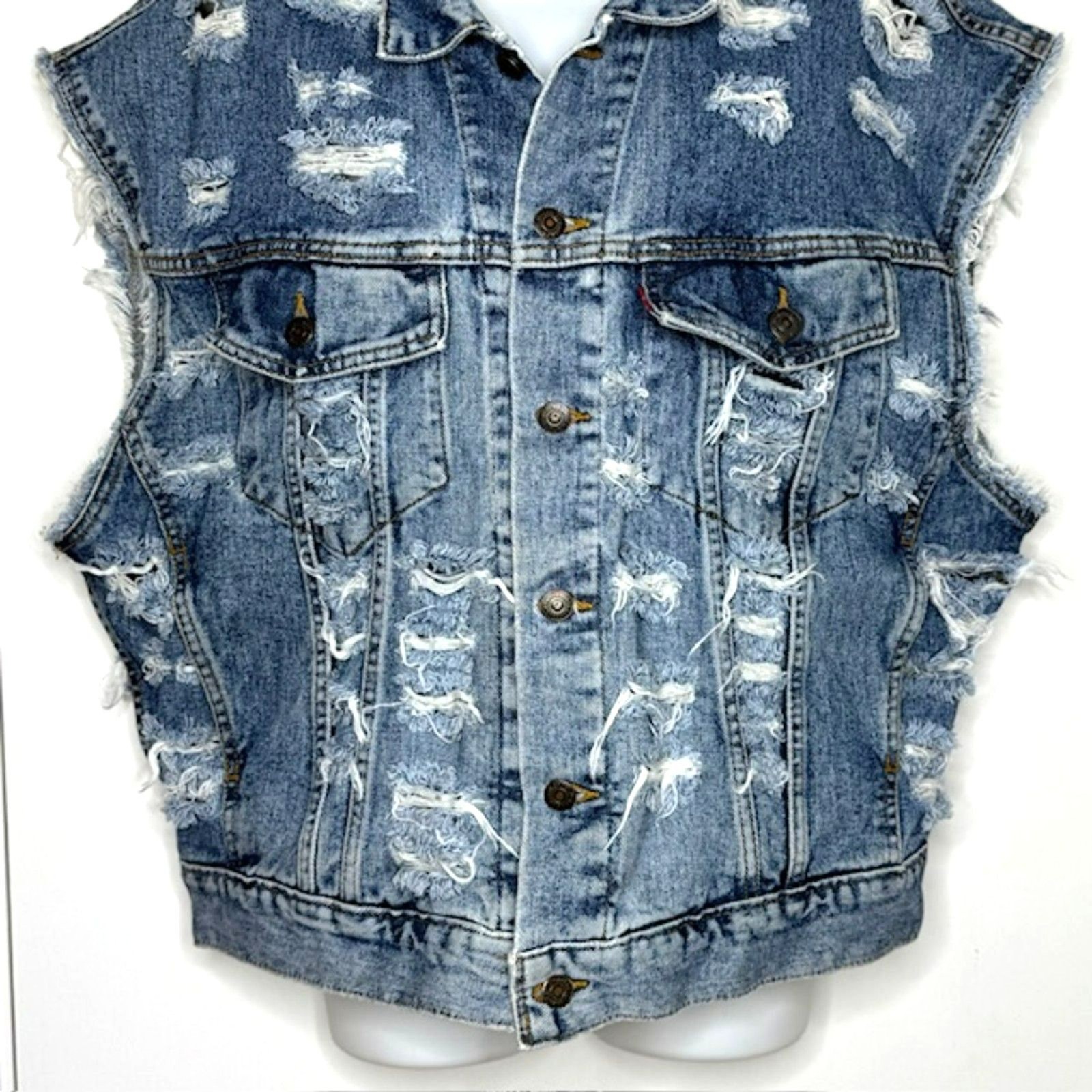 FURST OF A KIND FOAK VINTAGE UPCYCLE DENIM VEST AMERICAN FLAG SIZE XXL UNISEX